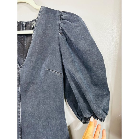 Zara Dark Denim Dress with Ballon Sleeves Size M - Picture 3 of 7